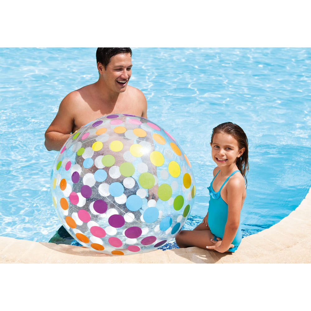Intex Jumbo Ball floats in water, ideal for family pool parties.