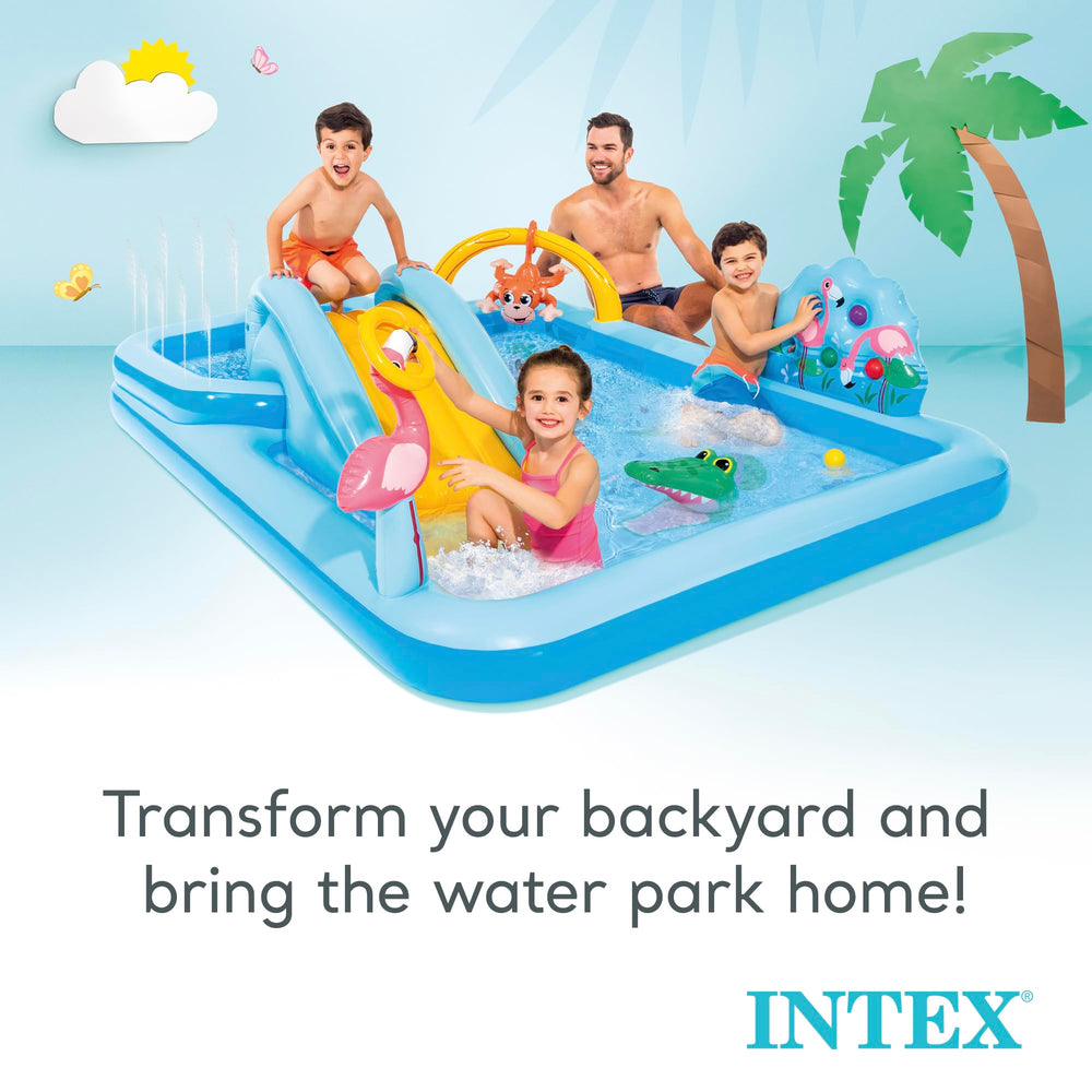 Intex Jungle Adventure Play Center flamingo detail enhances the tropical vibe.