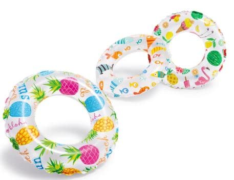 Intex Lively Print Swim Rings pack of 3; vibrant pool toy for kids ages 3-6.