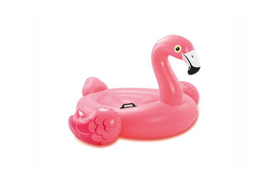 Intex Pink Flamingo pool float, front view, two handles for lounging and play.