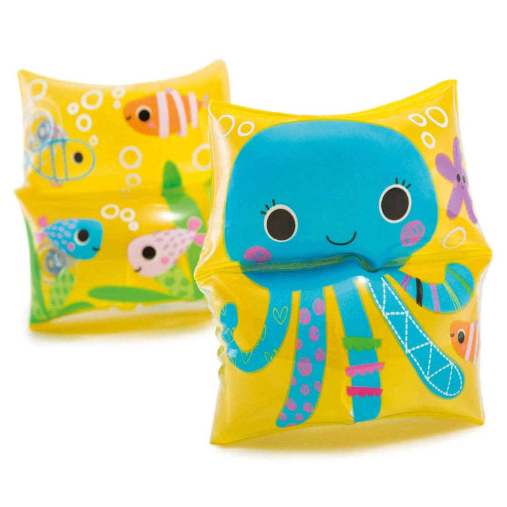 Intex Sea Buddy Octopus arm bands on a child, boosting buoyancy and playtime in the pool.