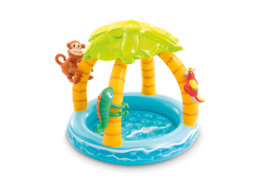 Intex Tropical Island baby pool with 40x34 inch footprint for safe backyard fun.