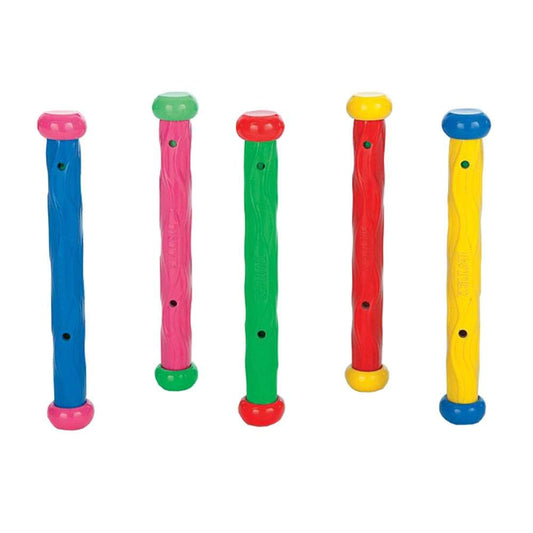 Intex Underwater Play Sticks 5-pack placed on the pool bottom for easy retrieval