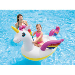 Close-up of the unicorn design on the Intex float from the side