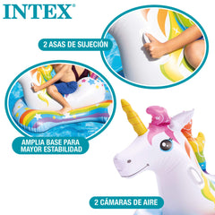 Intex Unicorn Ride-On inflation valve close-up; quick setup and easy deflation