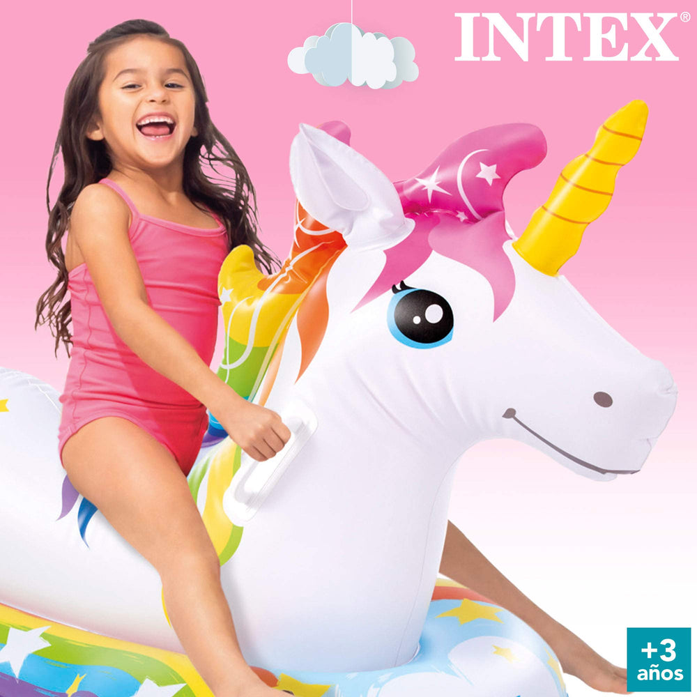 Intex Unicorn Ride-On vinyl texture; durable buoyant toy for water fun
