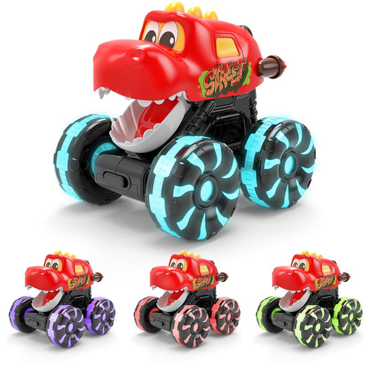 Intoypad red dino monster truck front view with bold details and chomping mouth