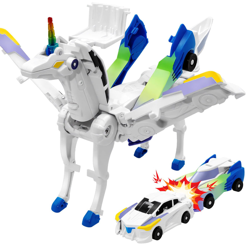 Intoypad Unicorn Collision Cars showing two toys transforming into a unicorn for imaginative play