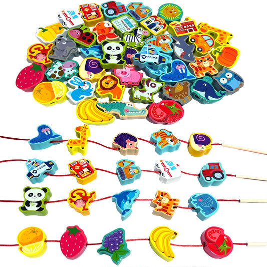 Intsinzi Montessori wooden lacing beads box set for colorful learning and safe play.