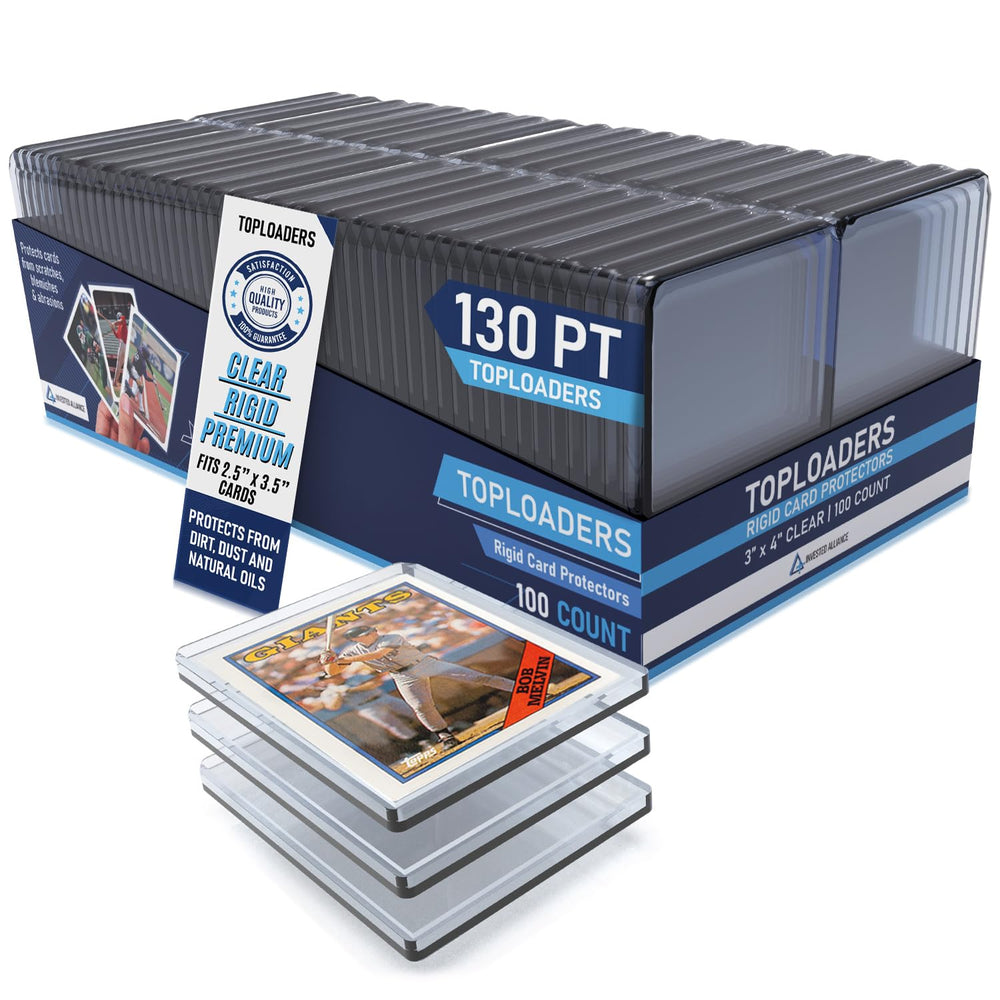 Invested Alliance toploader 130pt exterior preserves clarity while shielding cards from scratches.