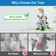iPlay Bouncy Pals Cow hopper soft plush detail for cozy hugs.