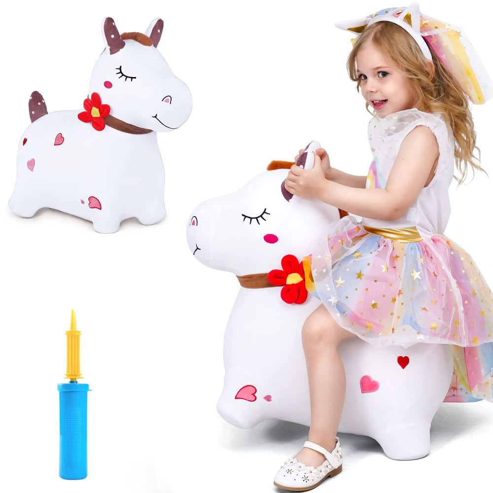 iPlay Bouncy Pals horse with white plush and embroidered heart for gift appeal.