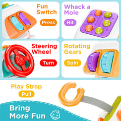 iPlay iLearn Busy Board Cube key pairing enhances hand-eye coordination