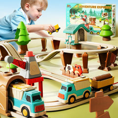 iPlay iLearn 62pcs construction track set with electric cargo train for imaginative play