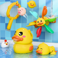 iplay-ilearn baby duck bath toy with windmill suction for engaging bath play