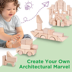 iPlay iLearn wooden storage crate keeps blocks organized for easy cleanup.