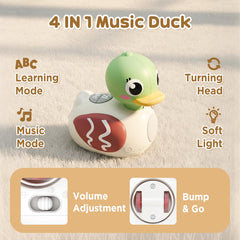 iPlay iLearn duck rolling action encourages crawling and motor skill development during playtime.