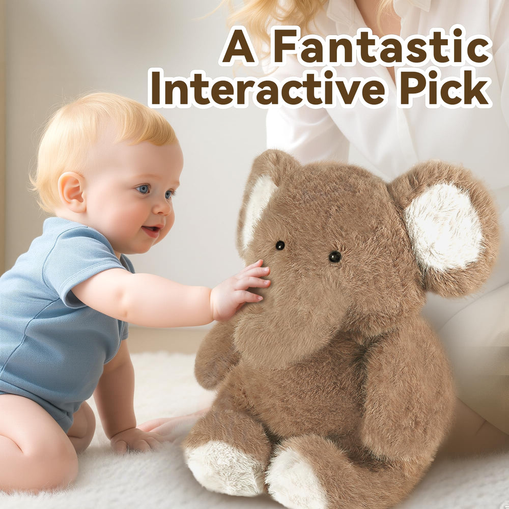 Soft plush elephant ears for gentle hugging with iPlay iLearn