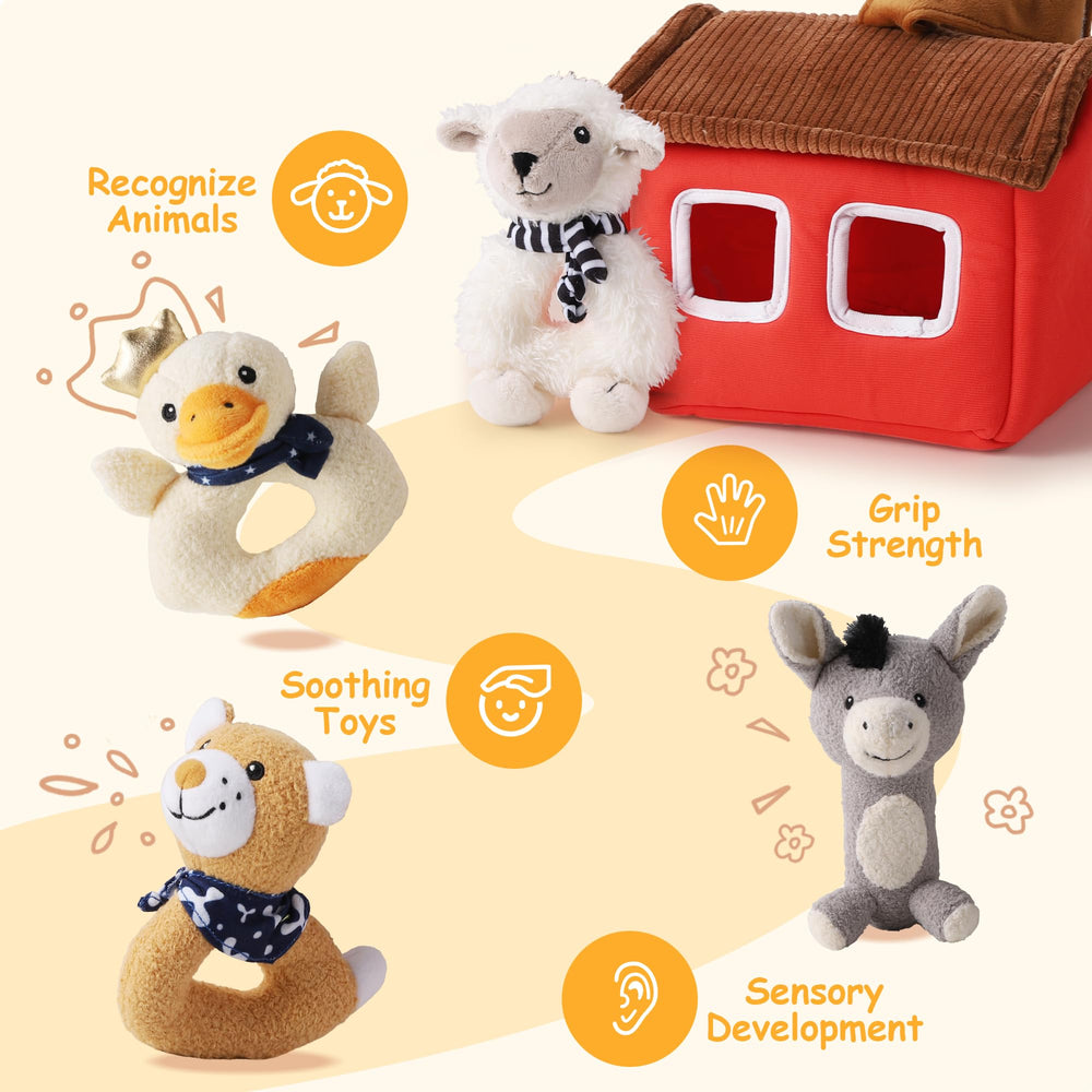 iPlay iLearn farm rattle with squeaky donkey adds playful sounds.