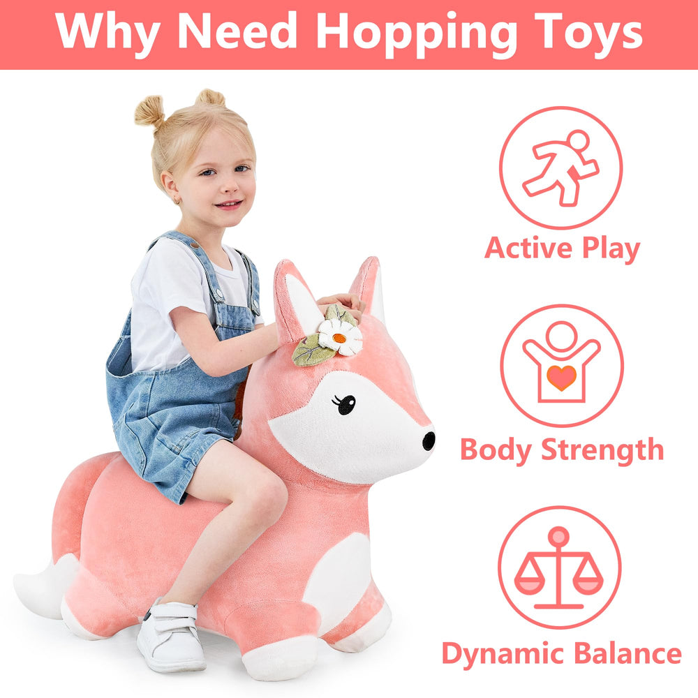 iPlay iLearn Fox Hopper encourages grabbing ears to support early motor skills and balance.