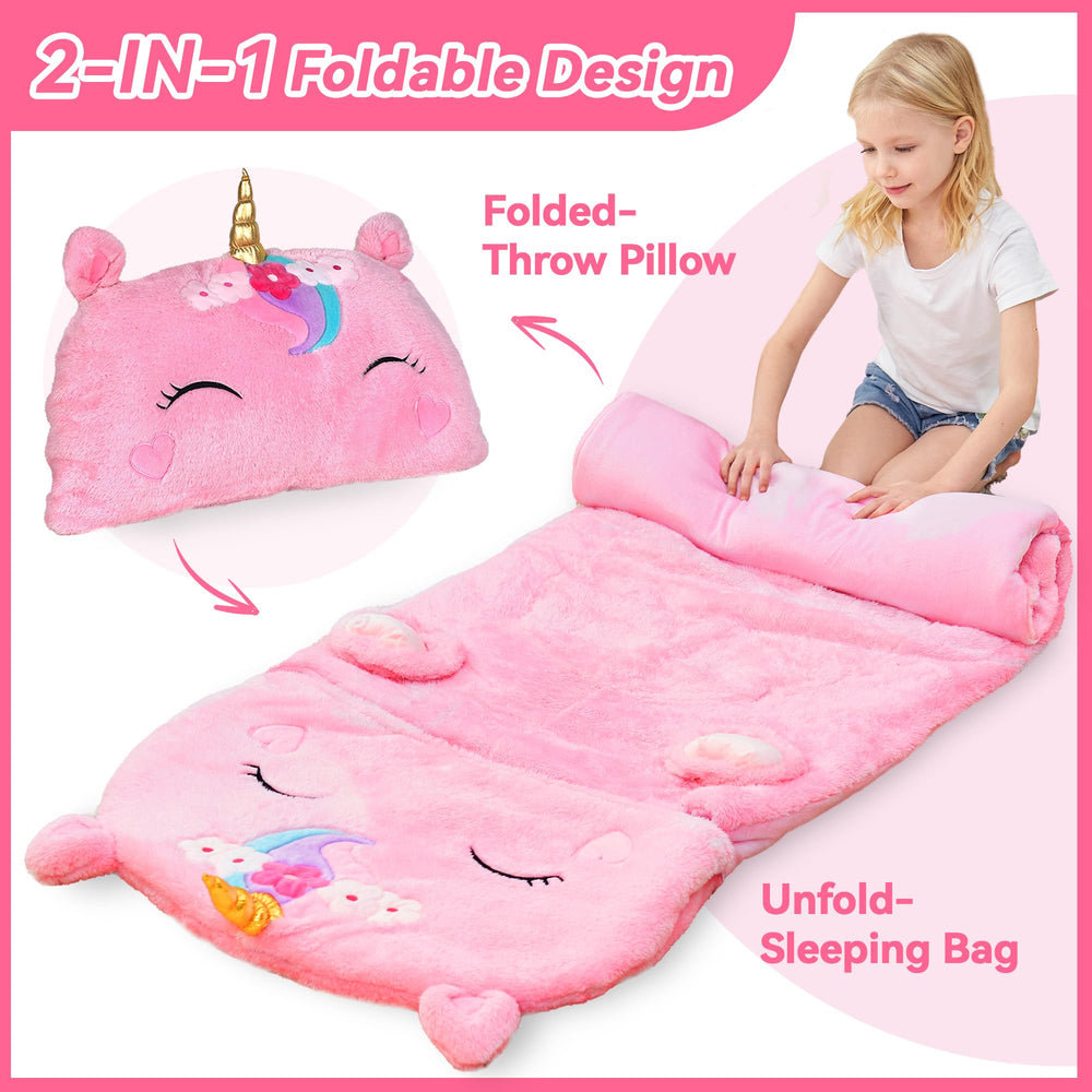 iPlay iLearn machine washable sleeping bag cleans easily after sleepovers.