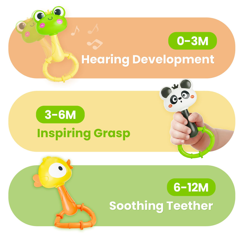 iPlay iLearn Panda maracas rattle promotes gripping and coordination.