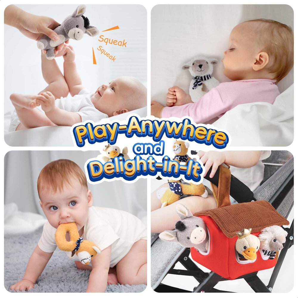 iPlay iLearn stroller-hang rattle keeps toys within reach.