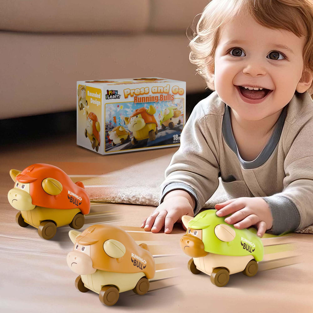 iplay press to go bull toy pack shot highlights vibrant colors and gift-ready set.