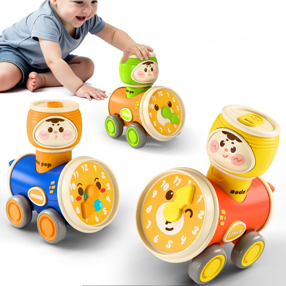 iPlay Press to Go Car front view highlights a safe, compact on-the-go toy.
