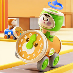 iPlay Press to Go Car head-push action close-up showcases battery-free play.
