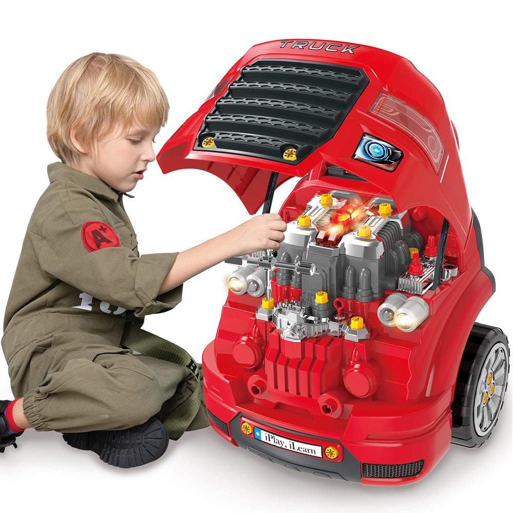 iPlay iLearn large truck engine toy assembly scene supports hands-on building fun