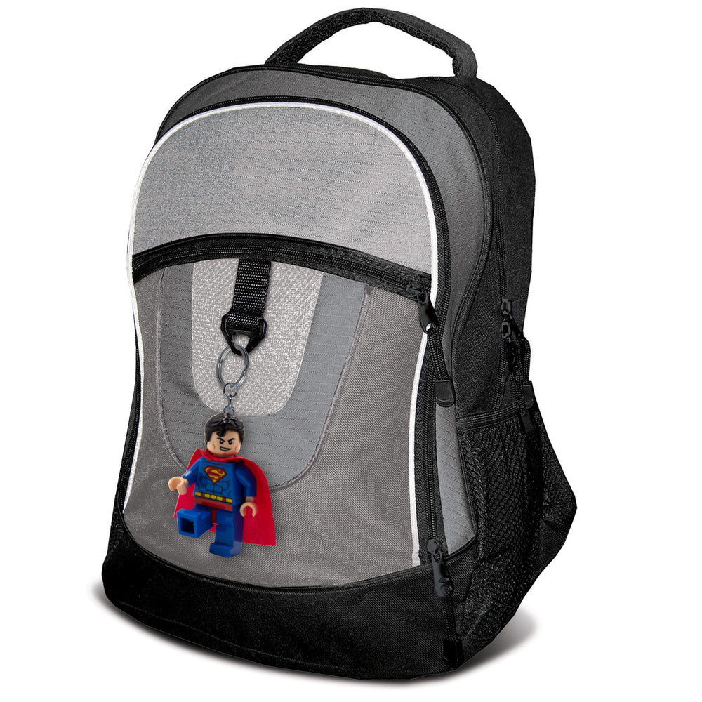 IQ LEGO DC Superman keychain light includes replaceable batteries for longevity.