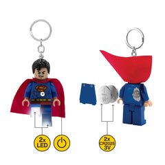 IQ LEGO DC Superman keychain light fully posable for playful posing.
