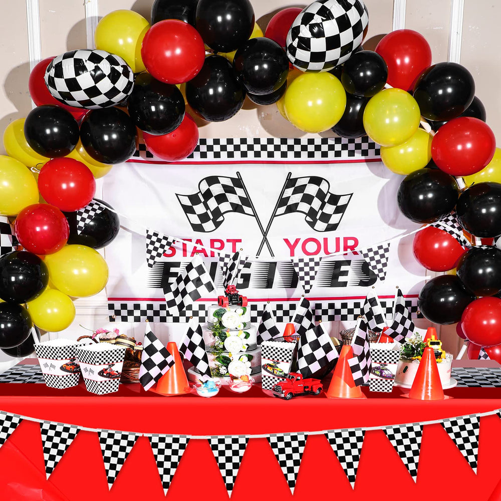 Irenare party decor setup creates car-themed tables for gatherings.