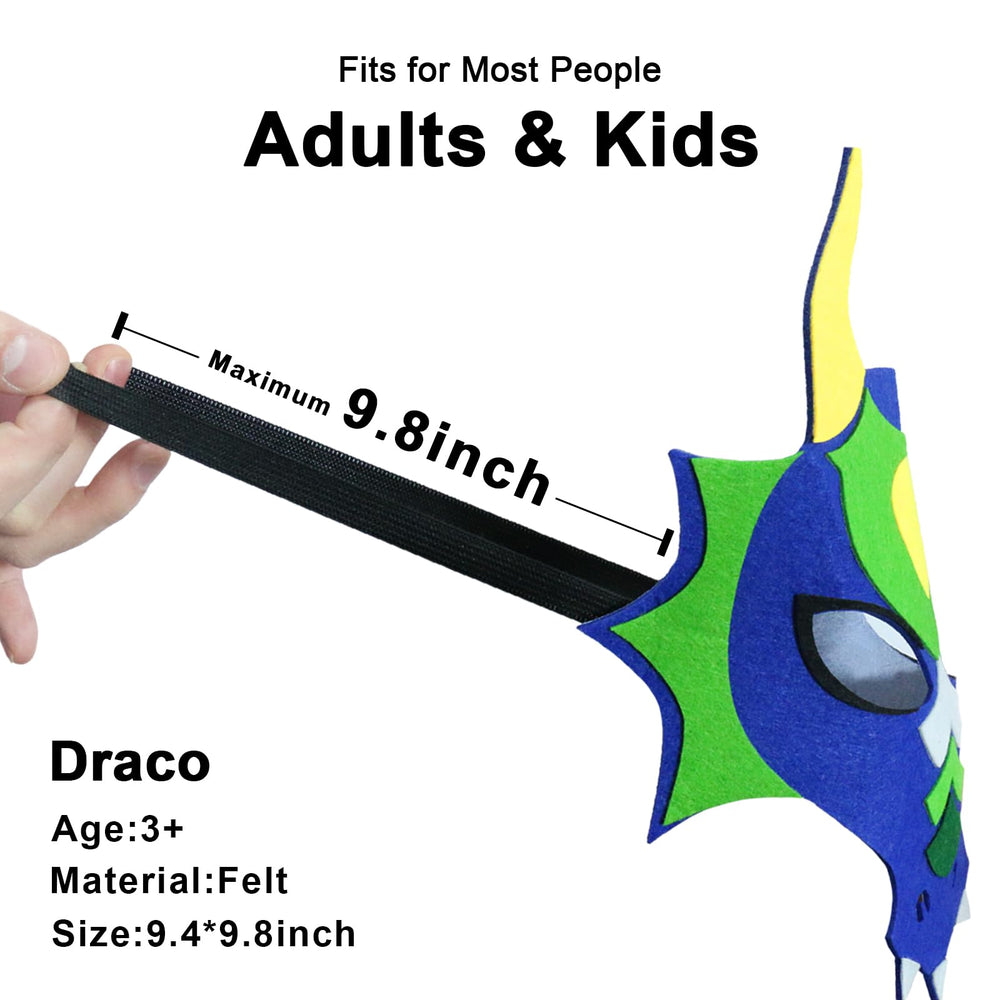 Shelved display of iROLEWIN dragon masks 12-pack, vibrant designs.