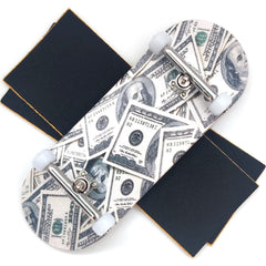 ishrunkthis 100-dollar-bill fingerboard deck premium build with iconic graphic for display and play.