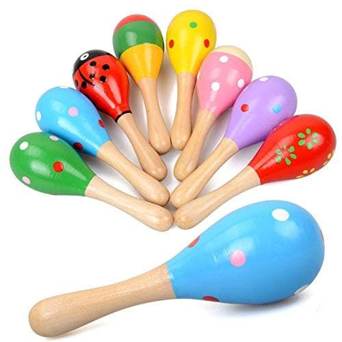 Islmlisa wooden fiesta maracas show bright patterns for curious little hands.