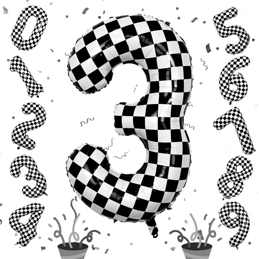 isndare 40-inch checkered number 3 balloon showcases bold racing style for birthday dΓ©cor