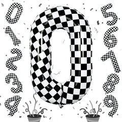 Isndare 40inch checkered 0 balloon adds bold party decor with dramatic contrast.