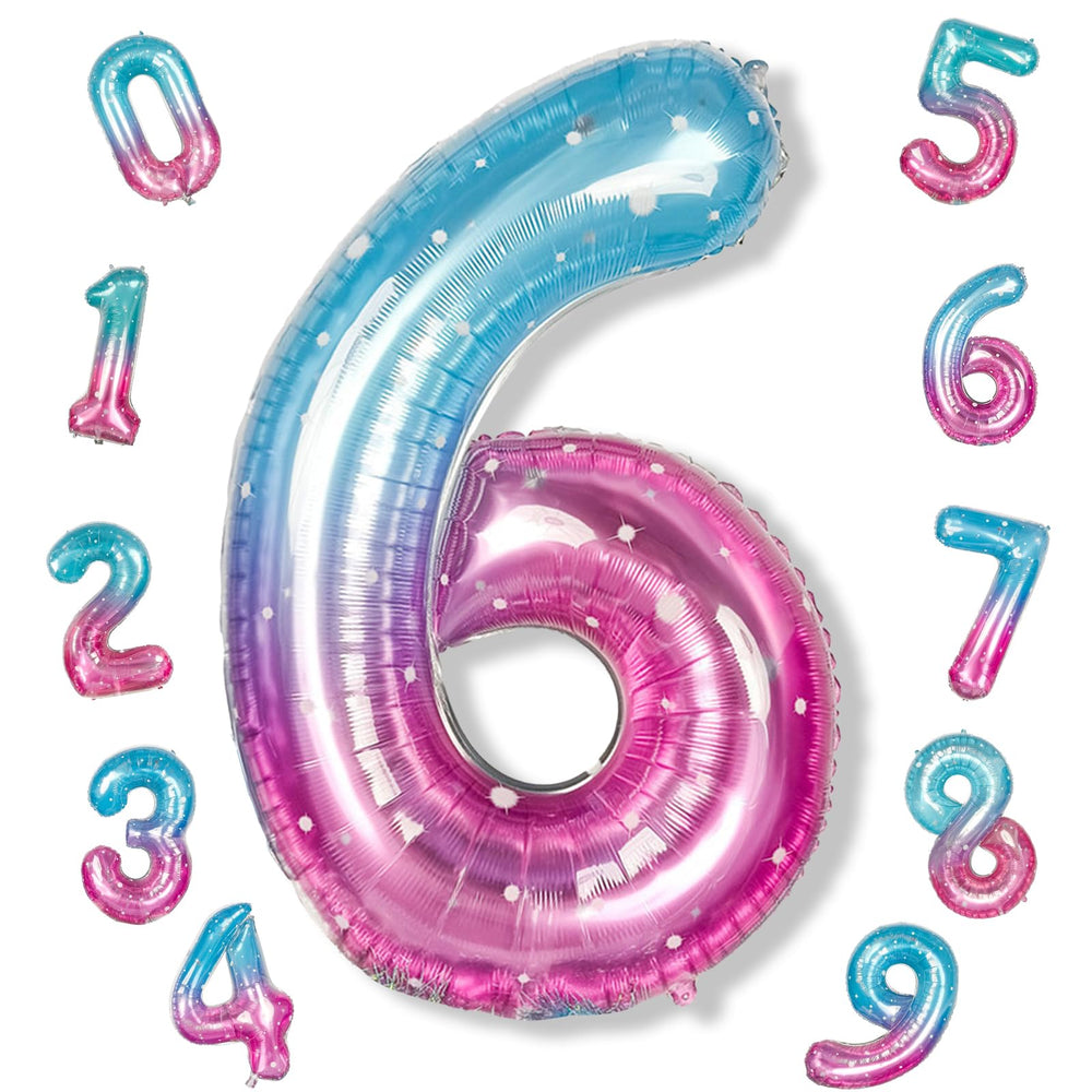 Isndare 40-inch mermaid number 6 balloon in blue and pink for bold party decor.
