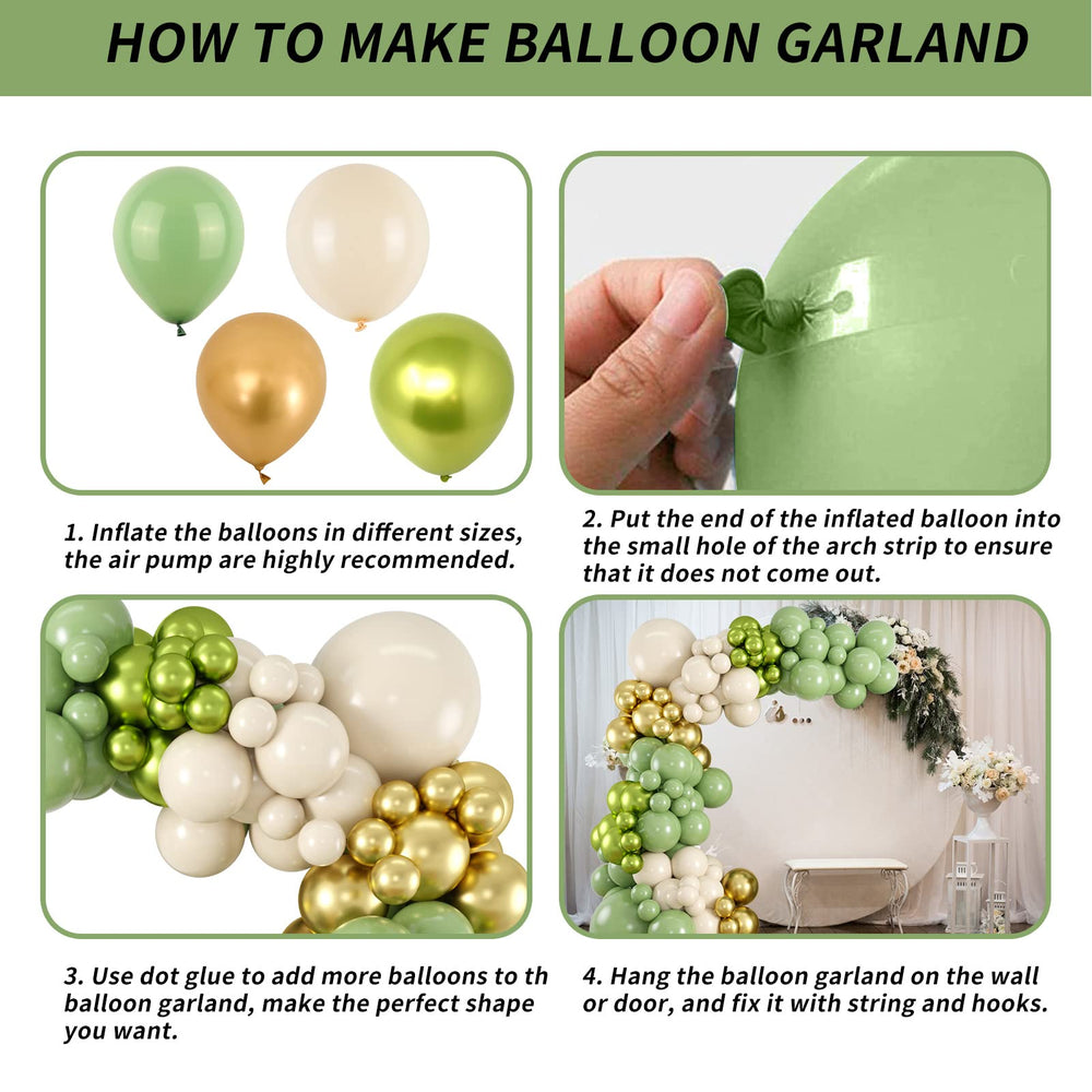Isndare green white gold 16 ft balloon strip for quick, cohesive garlands.