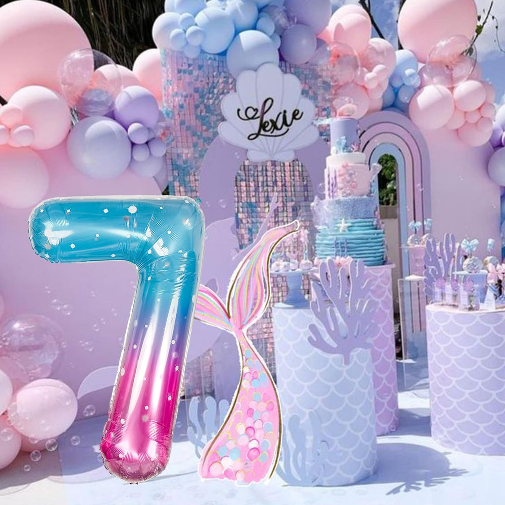 Isndare birthday party balloon number 7 blue pink creates standout decor.