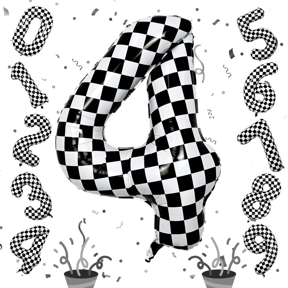 Isndare checkered 40-inch number 4 balloon for bold party decor.