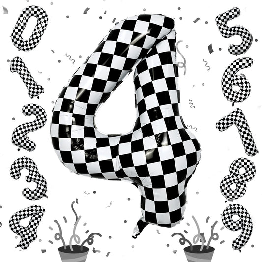Isndare checkered 40-inch number 4 balloon for bold party decor.
