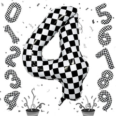 Isndare checkered 40-inch number 4 balloon for bold party decor.