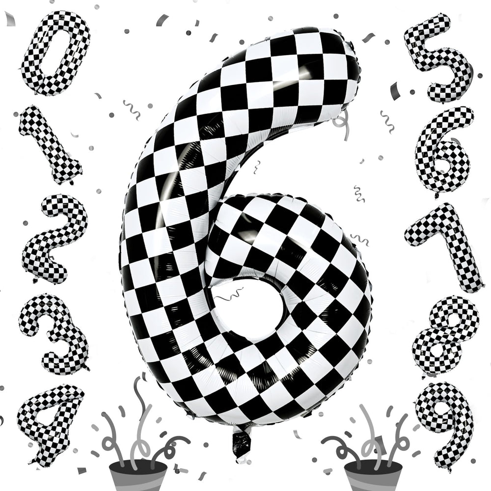 Isndare giant 6 checkered balloon for bold 40-inch birthday decor.