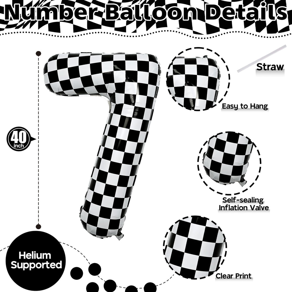 Isndare giant checkered 7 balloon creates eye-catching backdrops for celebrations.
