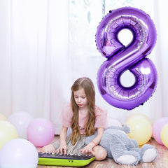 Isndare large purple 8 balloon adds dramatic party decor.