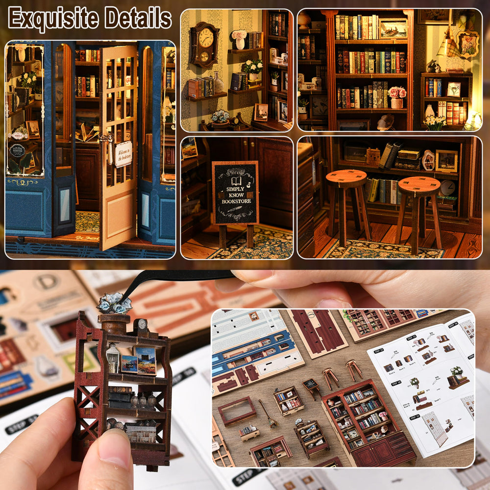 ISSEVE Book Nook Kit warm-light library scene enhances shelves and decor