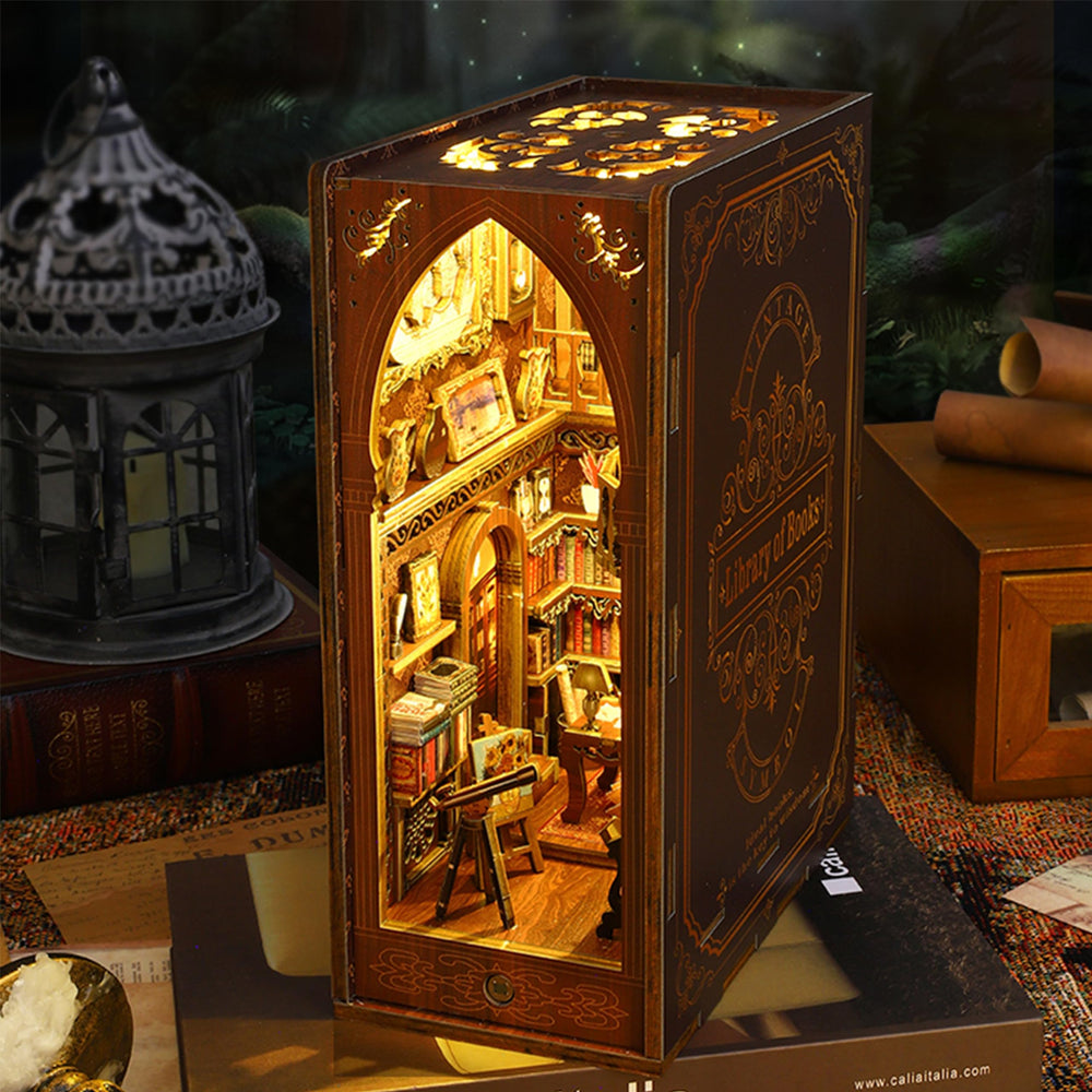 ISSEVE DIY Book Nook Kit with ambient sensor light enhances cozy desk setups